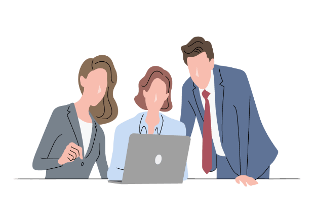 3人がPCを覗き込んでいるイラスト