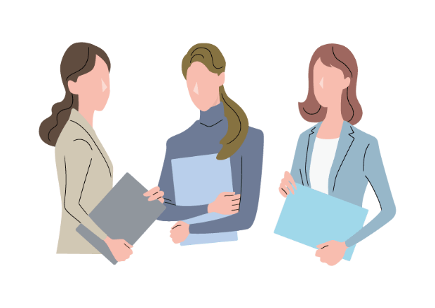 3人がPCを持っているイラスト