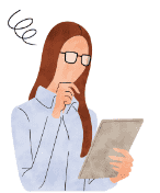 タブレットを持って悩んでいる女性