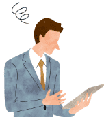 タブレットを持って悩んでいる男性